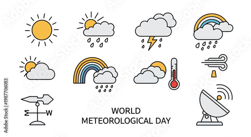 World Meteorological Day Weather Icon Set Vector Illustration