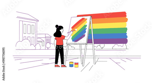 Artist Painting Rainbow Flag for LGBTQ Pride Awareness Vector