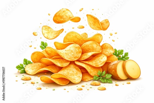 White background potato chips