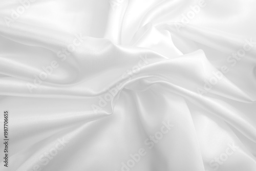 Close up of rippled white fabric texture background. Wrinkled cloth
