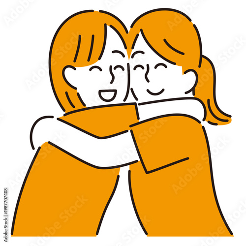 抱き合う二人のシャツを着た若い女性のイラスト