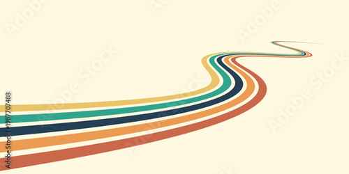 Retrofuturism poster design in trendy retro line style. Modern art poster retro vintage style 70s stripes background template lines shapes vector design.