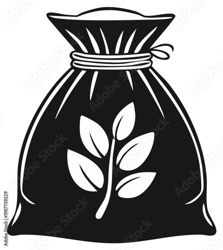 Black and white sack bag with plant illustration vector design element