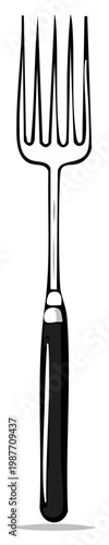 Elegant silver fork with sleek black handle, kitchen utensil for eating food, dinnerware design element