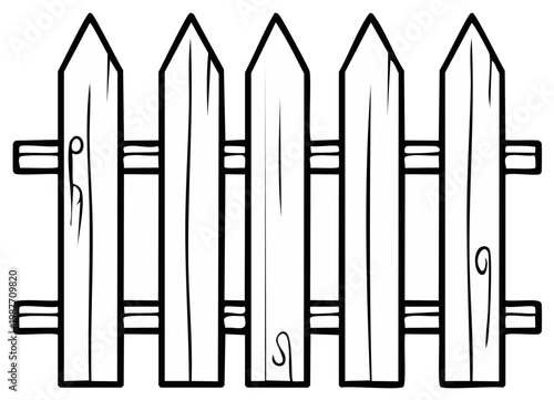 Cartoon illustration of a wooden picket fence element isolated on white background