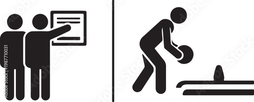 Business meeting presentation and bowling game icon set Isolated on white background