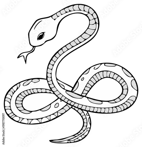 Illustration of a coiled snake with patterned scales and protruding tongue