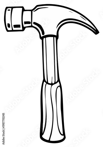 Simple Line Drawing of a Claw Hammer Tool for Construction and DIY Projects