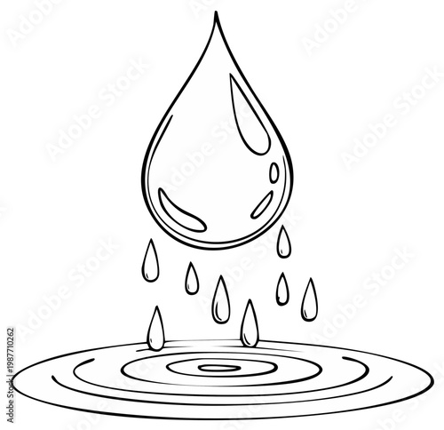 A single water droplet falls creating ripples on a surface