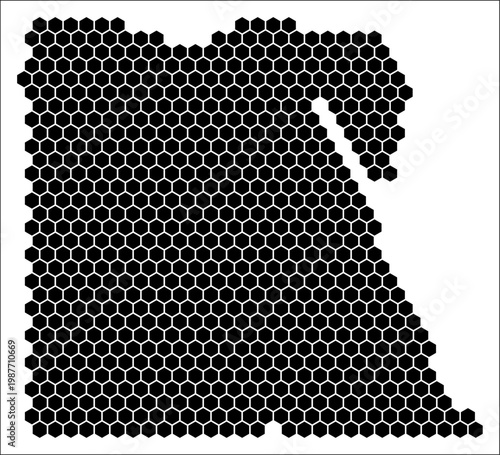 Egypt simple black and white hexagon map shape template. Country plain hexagon cell dots. Egypt flat honeycomb boundary. Vector Illustration.