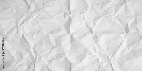 Crumpled Paper Texture, White Background, Wrinkled Sheet, Blank Space