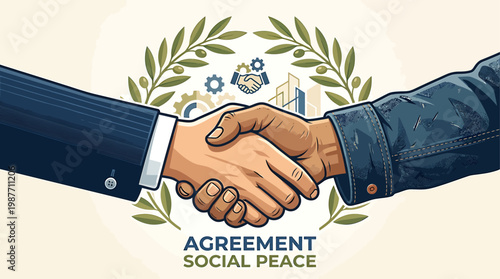 Human hands clasping in a symbolic handshake representing successful partnership diplomatic accord and the establishment of peaceful social and economic cooperation signifying trust and unity under a 