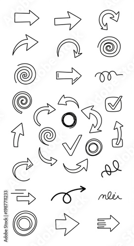 :
Creative doodle arrows and circles vector collection with abstract writing marks and dynamic hand drawn elements