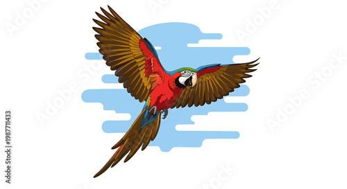 Scarlet Macaw Parrot in Flight Vector Illustration