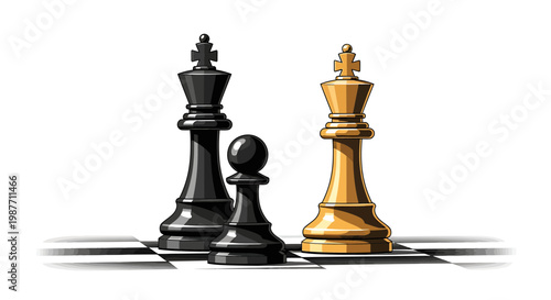Strategic Chess Battle Vector Illustration with Kings and Pawn