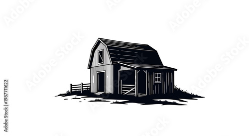 Vintage Wood Barn Vector Illustration on White Background