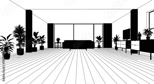 Minimalist Modern Living Room Silhouette Vector Illustration