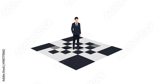 Strategic Business Planning Illustration of Businessman on Chessboard