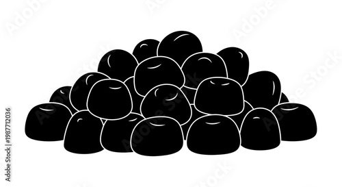 Black and White Minimalist Vector Illustration of a Pile of Berries