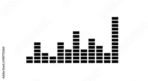 Horizontal Black Audio Equalizer Bars Visualizing Sound on Isolated White Background