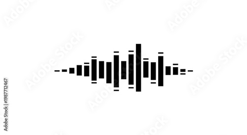 Minimalist Black Audio Equalizer Bars Displaying Sound Waves on Isolated White Background
