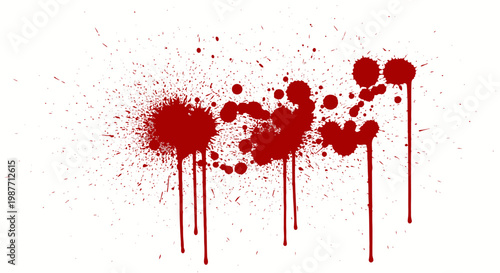 Red Blood Splatter with Drips on Isolated White Background