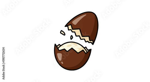 Broken Chocolate Easter Egg with Creamy Filling Vector Illustration
