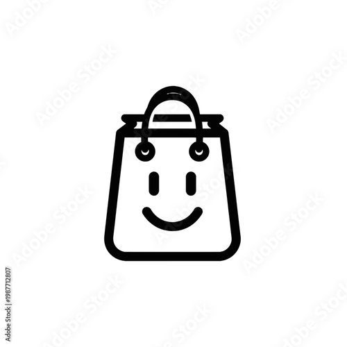 Happy Shopping Bag Icon Vector Illustration