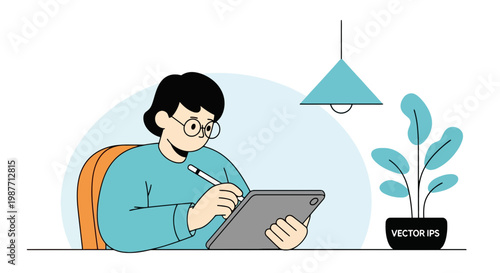 Graphic Artist Drawing on Digital Tablet Illustration