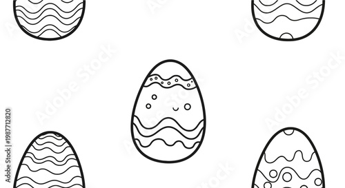 Cute Easter Egg Line Art Vector Pattern for Coloring