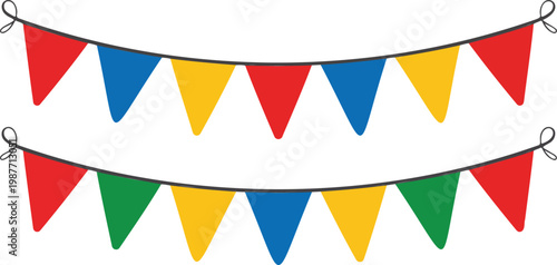 Colorful festive bunting flags hanging on string vector illustration for birthday party celebration carnivals fairs and decorative events