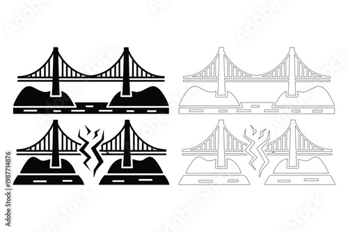 Golden gate bridge silhouettes intact and cracked francisco california