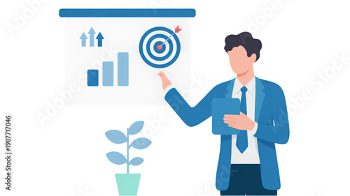 Business professional analyzing growth metrics with a digital interface Vector