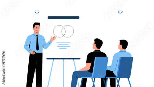 Business professional presenting a strategy to a small team in a meeting Vector