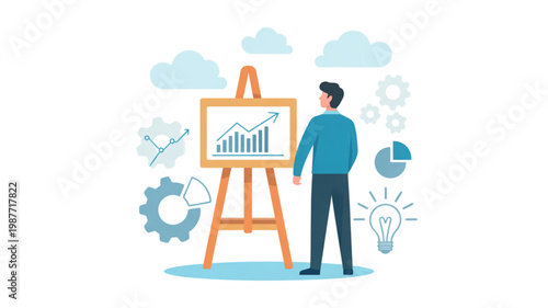 Artist painting a landscape scene with a palette and brushes Vector