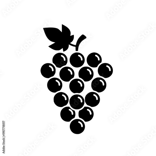 Minimalist Grape Fruit Vector Icon with Leaf