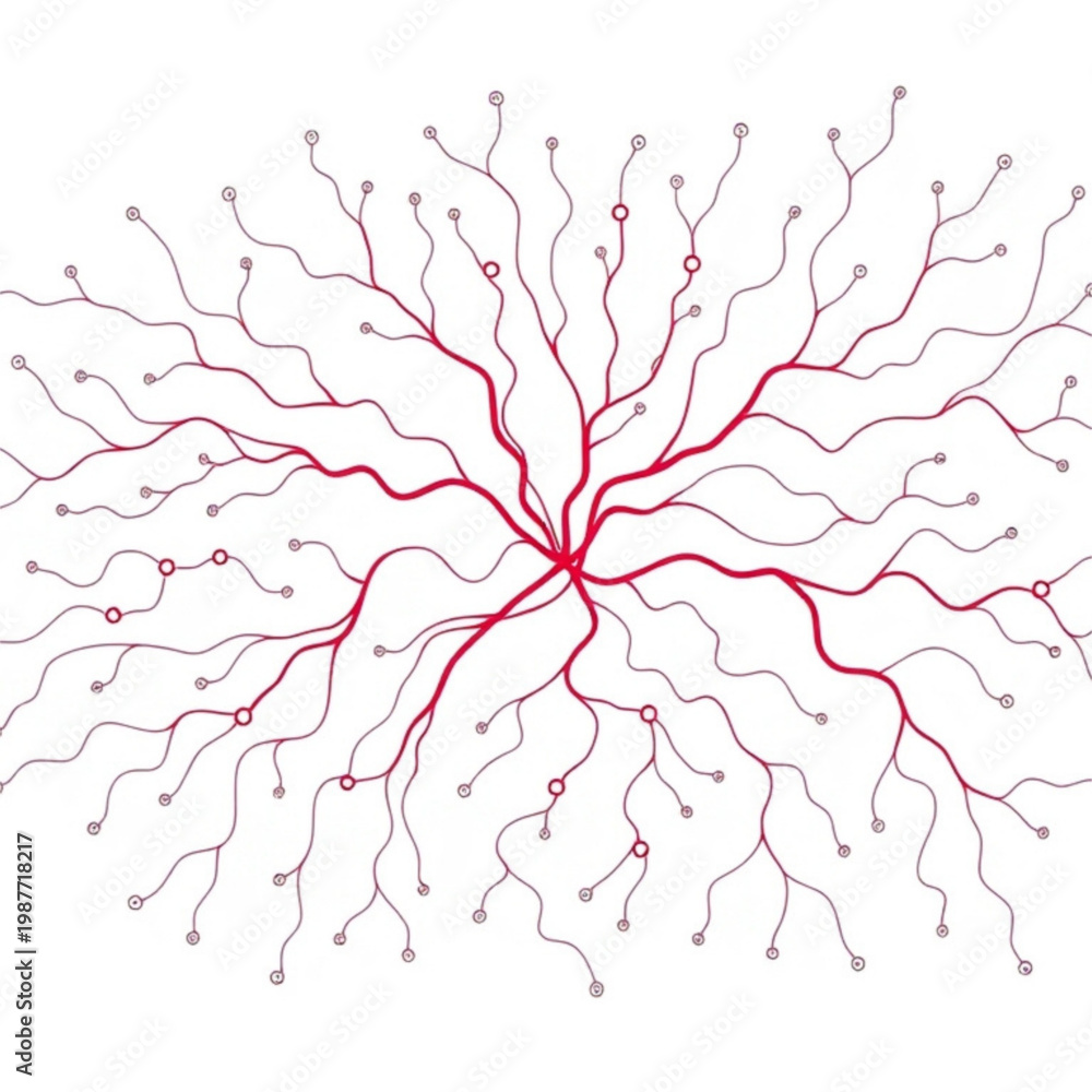 Fototapeta premium Abstract Red Organic Network Lines Radial Pattern on White