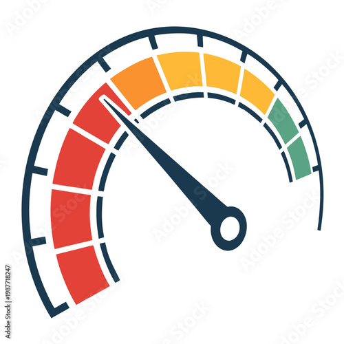 Performance meter with colored zones and pointer.