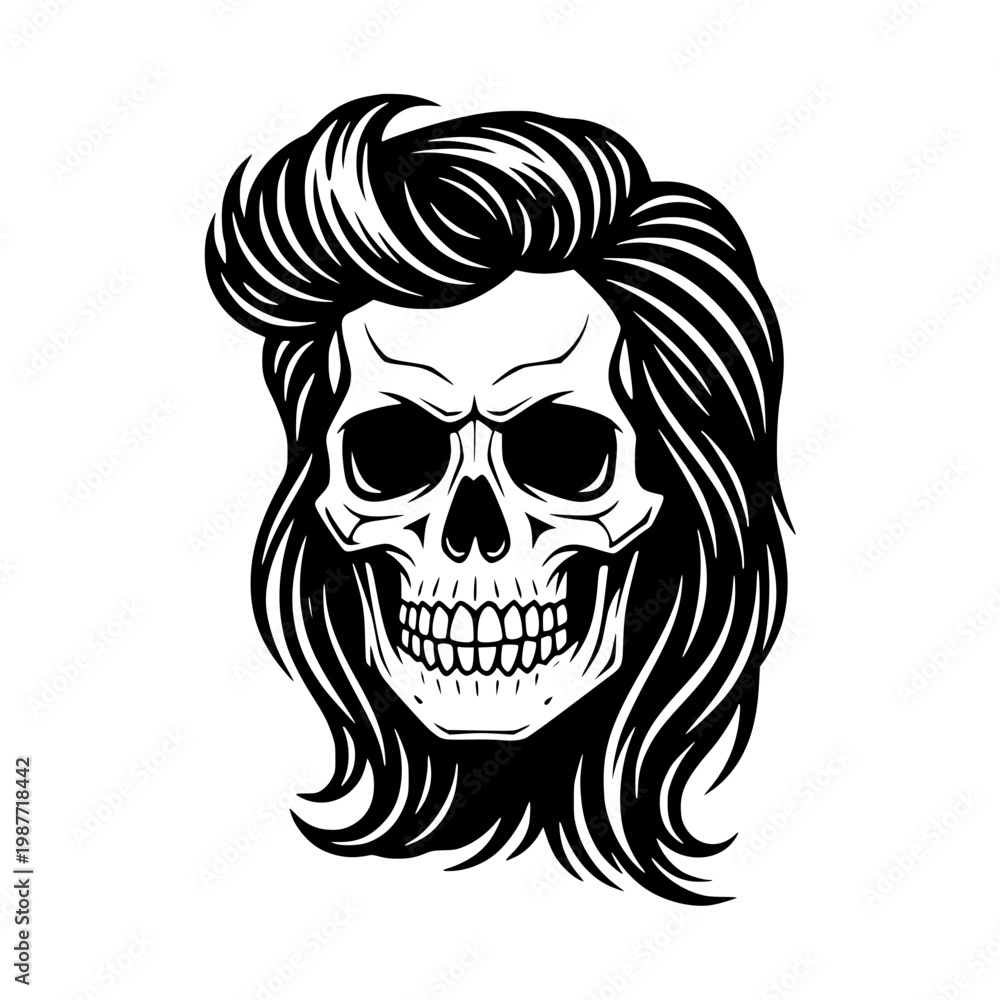 Obraz premium Skull illustration with retro rockabilly mullet hairstyle