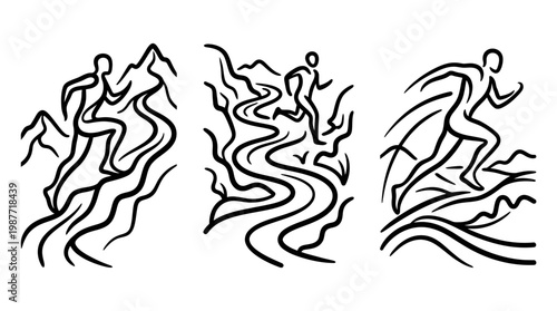 Abstract Athletes Running Through Mountain Paths