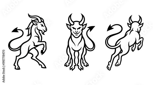 Three Vector Devil Emblems in Black and White