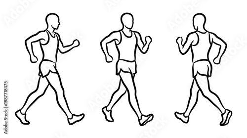 Runner in Various Poses Outline Drawing