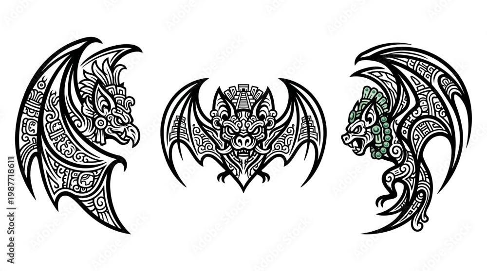 Obraz premium Intricate Line Art Bats in Black and White