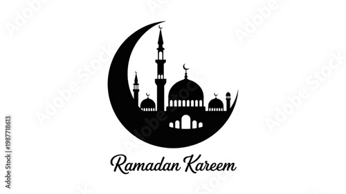 Islamic crescent moon with mosque silhouette during ramadan kareem celebration Vector