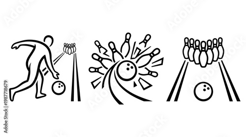 Bowling Icons in Black and White