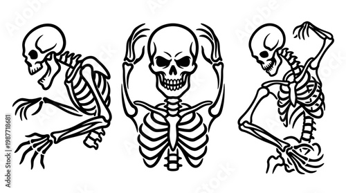 Skull and Bone Set Halloween Skeletons in Various Poses