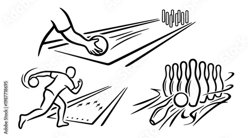 Bowling Action Sketches Throw Lane and Pins