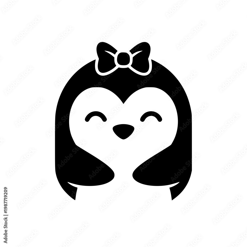 Fototapeta premium Cute penguin character vector illustration with bow head.