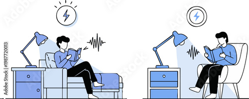 Vector illustration concept of a man reading a book, gaining knowledge, and developing new ideas.