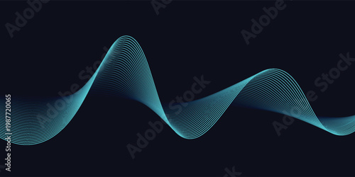Dark abstract background with glowing wave. Shiny moving lines design element. Modern purple blue gradient flowing wave lines. Futuristic technology concept.